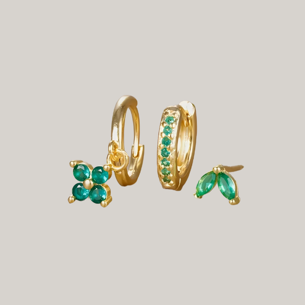 Lucky Earring Stacks - Green 4 Leaf stack