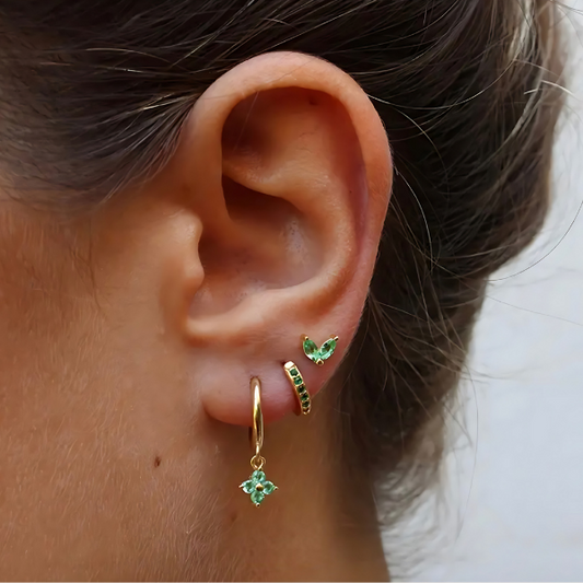 Lucky Earring Stacks - Green 4 Leaf stack