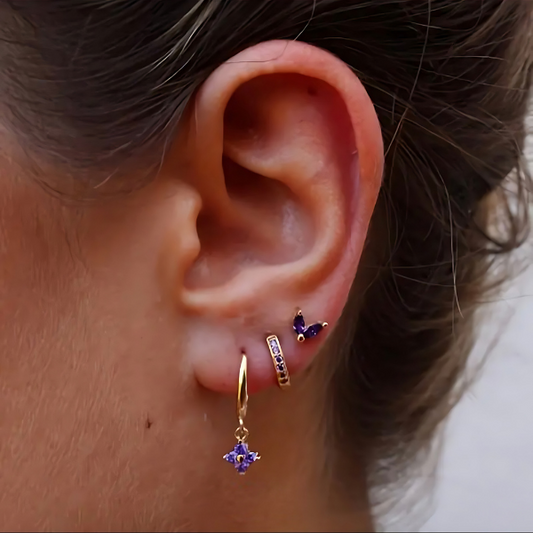 Lucky Earring Stacks - Purple 4 Leaf stack